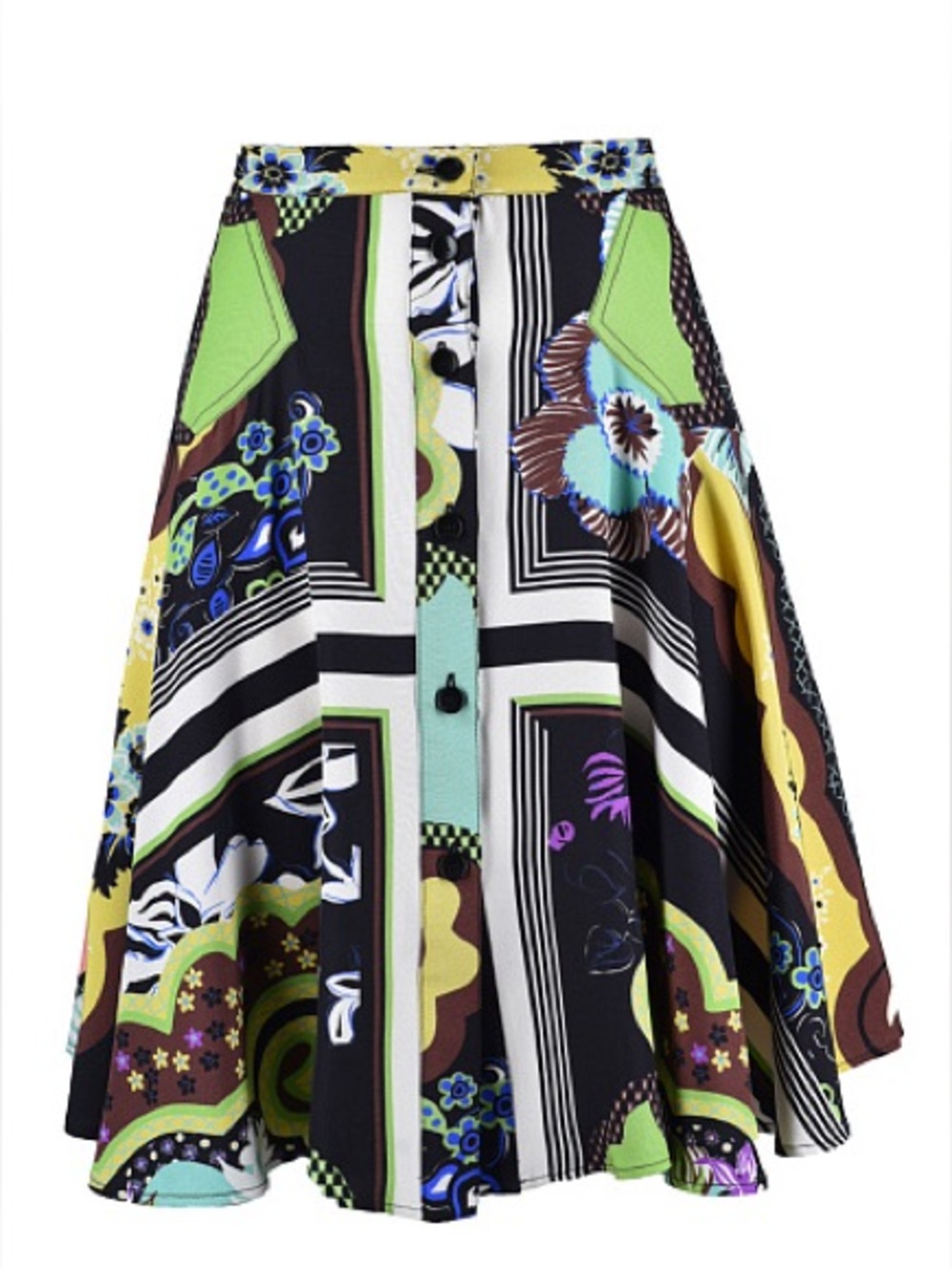 Etro Mixed Floral Patchwork Multicolored Print Silk Skirt | Sz. 40
